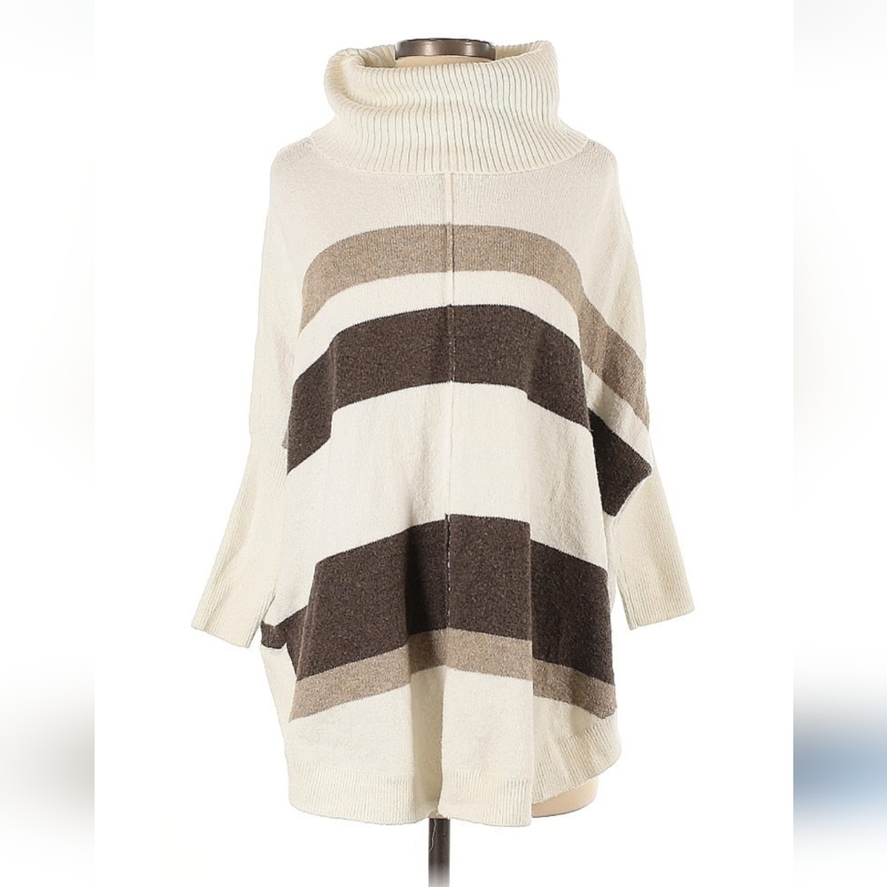 LOFT Striped Cowl Neck Sweater in Cream and Brown
